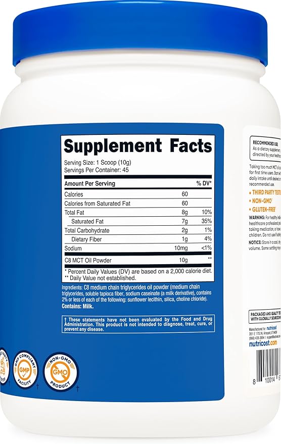 Nutricost C8 MCT Oil Powder 1LB (16oz) - 95% C8 MCT Oil Powder