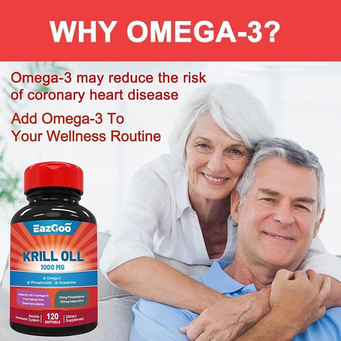 Antarctic Krill Oil 1000mg, Omega 3 Supplement,EPA, DHA, Phospholipids and Astaxanthin- 120 Softgels