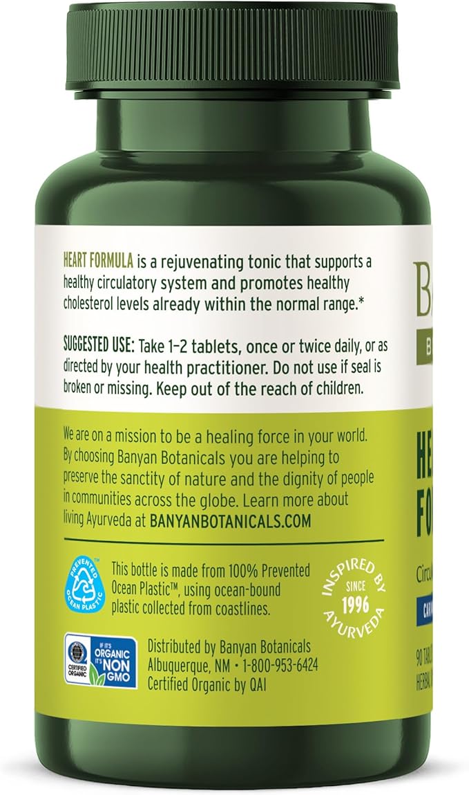 Banyan Botanicals Heart Formula – Organic Herbal Heart Health Supplement with Hawthorn Berry and Guduchi – Supports Proper Function of The Heart* – 90 Tablets – Non-GMO Sustainably Sourced Vegan