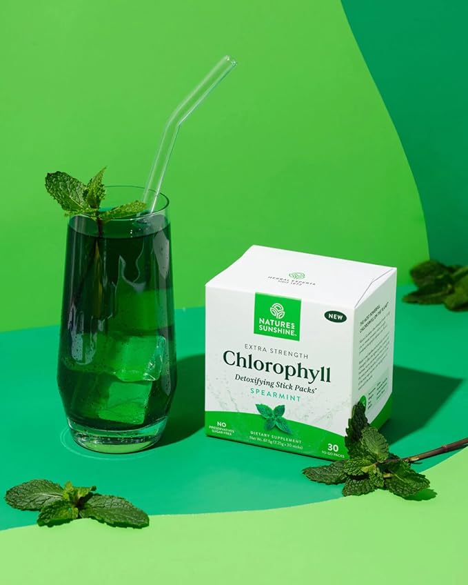 Nature's Sunshine Chlorophyll Stick Packs: Supercharge Your Detox and Boost Gut Health in Convenient, Delicious Stick Packs (Spearmint)