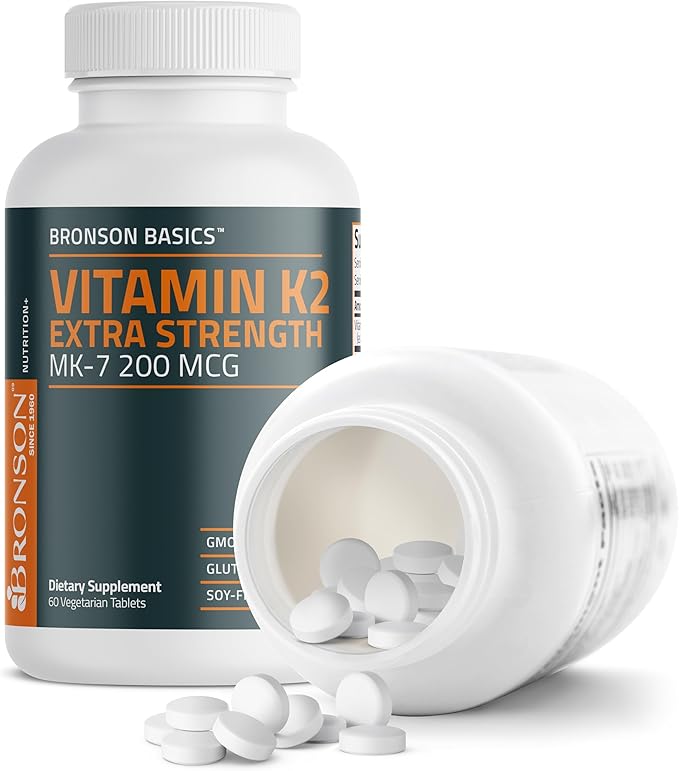 Bronson Vitamin K2 MK-7 200mcg Extra Strength, 60 Vegetarian Tablets