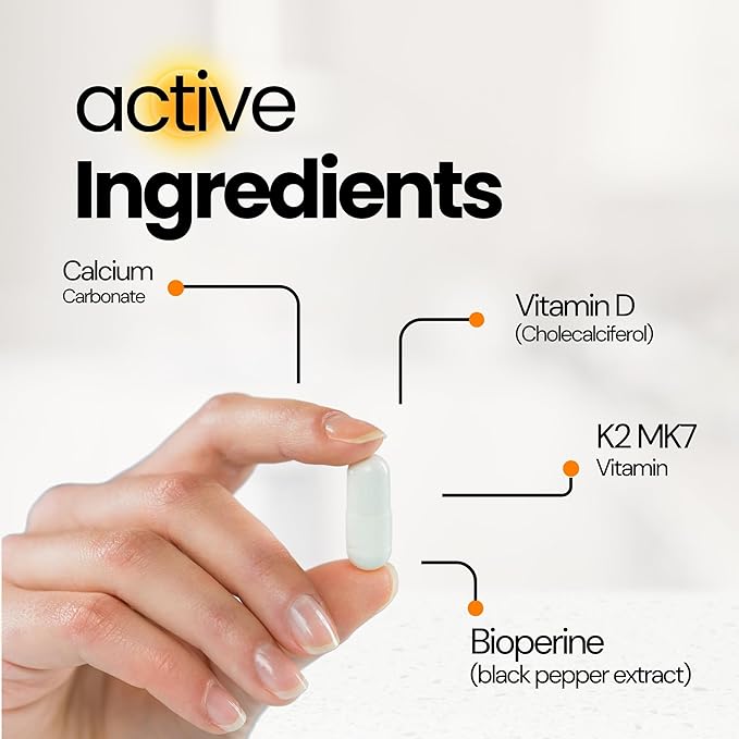 Vitamin D3 K2 Calcium Supplement - Vitamin D 5000 IU + Vitamin K2 MK7 100 mcg, Bone Strength & Heart Health Supplements for Women & Men, D3K2 Teeth Vitamins with Bioperine (60 Count (Pack of 2))