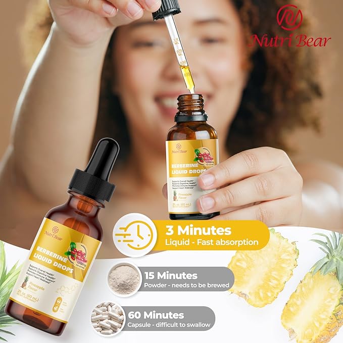 Berberine Supplement Liquid Drops, AMPK Berberine with Ceylon Cinnamon, Turmeric, Bitter Melon, 12 Organic Ingredients, 10X Strength Vegan Supplement for Immune & Digestive Support, 2 fl oz