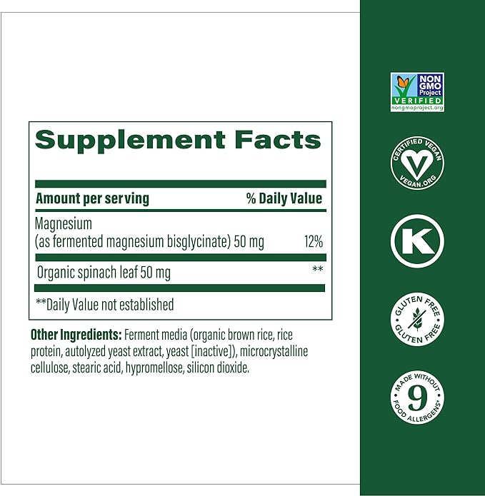 MegaFood Magnesium - Supports heart & nervous system - Magnesium Supplement with fermented Magnesium Glycinate - Vegan, Gluten-Free, Non-GMO and Kosher - Made Without 9 Food Allergens - 60 Tabs