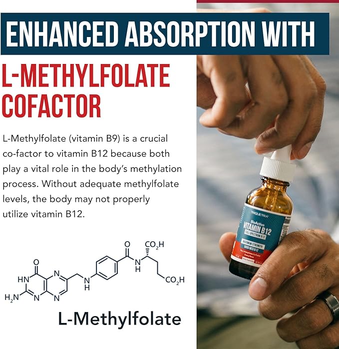 BioActive Vitamin B12 5000 mcg | Contains 3 BioActive B12 Forms Plus Methylfolate Cofactor - Methyl B12, Adenosyl B12 & Hydroxy B12 | Sublingual Form, Cherry Flavor, Organic, Vegan (60 Servings)
