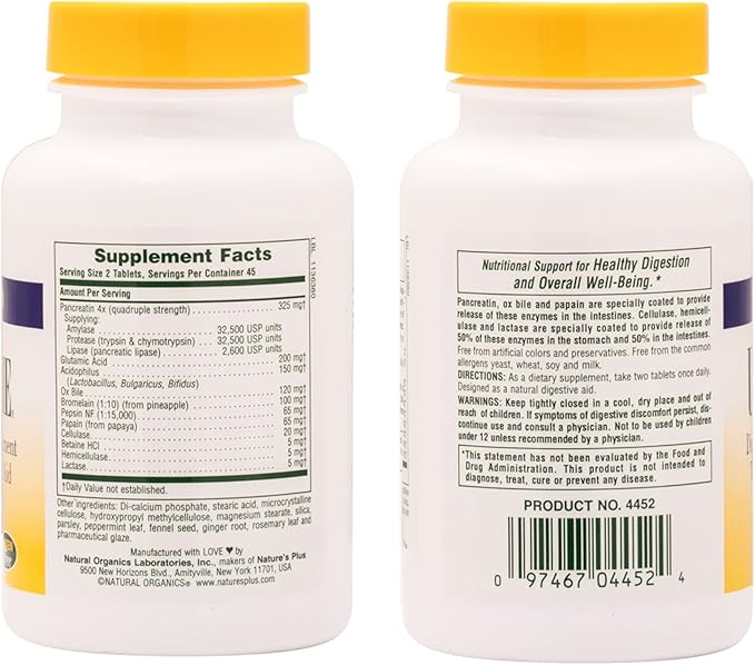 Natures Plus Ultra-Zyme - 90 Tablets - Enzyme Supplement to Support Healthy Digestion - Gluten Free - 45 Servings