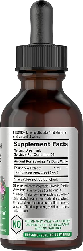 Horbäach Echinacea Drops Liquid Extract | 2 fl oz | Super Concentrated Tincture | Alcohol Free, Vegetarian, Non-GMO, and Gluten Free