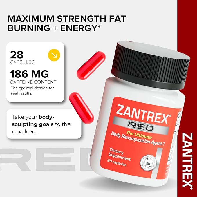 Zantrex Red Body Recomposition & Active Energy Booster Supplement | Supports Body Sculpting, Increased Focus & Workout Performance | 28 Capsules