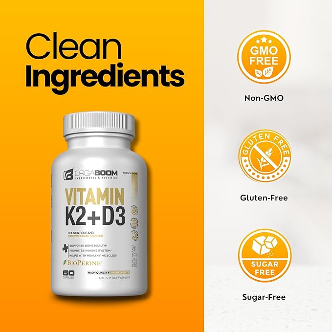 Vitamin D3 K2 Calcium Supplement - Vitamin D 5000 IU + Vitamin K2 MK7 100 mcg, Bone Strength & Heart Health Supplements for Women & Men, D3K2 Teeth Vitamins with Bioperine (60 Count (Pack of 2))