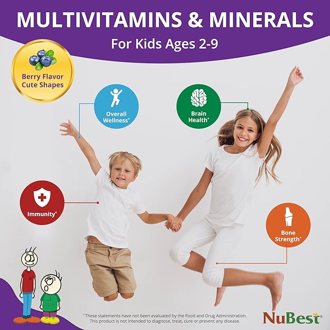 NuBest Tall Kids for Age 2 to 9 - Grow Taller, Height Growth, Immunity and Bone Strength - Kids Vitamins, Toddlers Vitamins - 60 Chewable Berry Tablets | 3 Pack