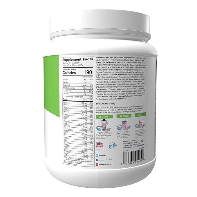Lean1 Strawberry, 15 Serving tub, Fat Burning Meal Replacement by Nutrition53