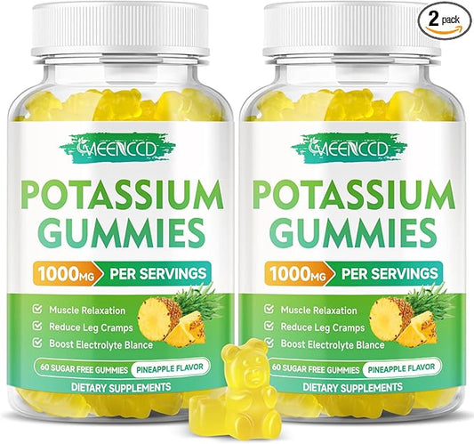Potassium Citrate Gummies 1000mg, High Potency Potassium Supplement Gummies for Adults Women & Men, Support Leg Cramps & Muscle Health, Sugar-Free, Pineapple Flavor, 120 Count