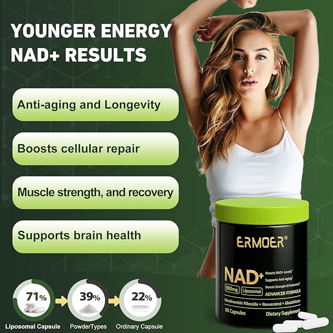 NAD+ Supplement, NAD Nicotinamide Riboside Resveratrol 900mg, Liposomal NAD for Women & Men, NMN Supplement Alternative for Anti-Aging, Energy Booster - 2 Bottle