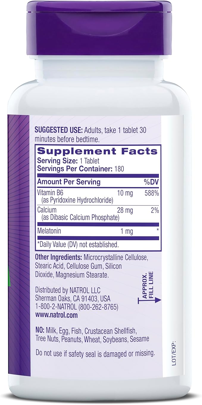 Natrol Melatonin 1 mg, Dietary Supplement for Restful Sleep, Sleep Tablets for Adults, 180 Melatonin Tablets, 180 Day Supply