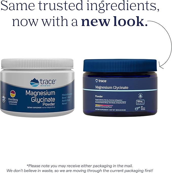 Trace Minerals Magnesium Glycinate 120mg - Powder Mix to Support Digestive Health - Aid Sleep & Muscle Relaxation - Highly-Absorbable Magnesium Supplement - Mixed Berry Lemonade, 180g (60 Servings)
