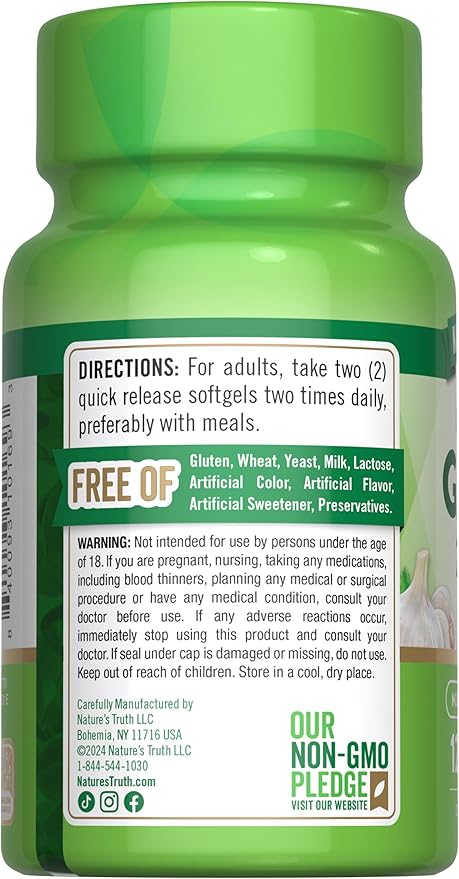 Nature's Truth Odorless Garlic 2400 mg | 120 Softgels | Extract Pills | Non-GMO, Gluten Free Supplement