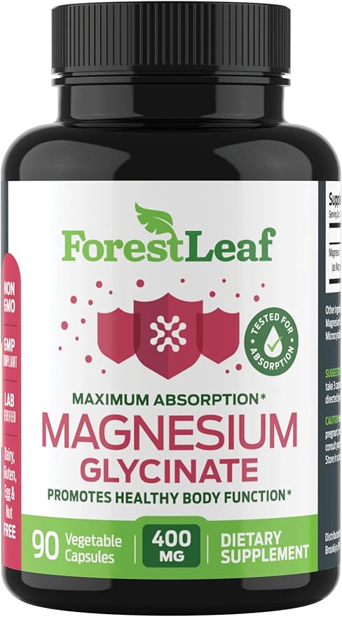 Pure Magnesium Glycinate 400mg Serving - High Absorption Magnesium Glycinate - Mag Bisglycinate for Stress, Bones, Muscles, Nerves, Relaxation & Heart Healt - 90 Capsules