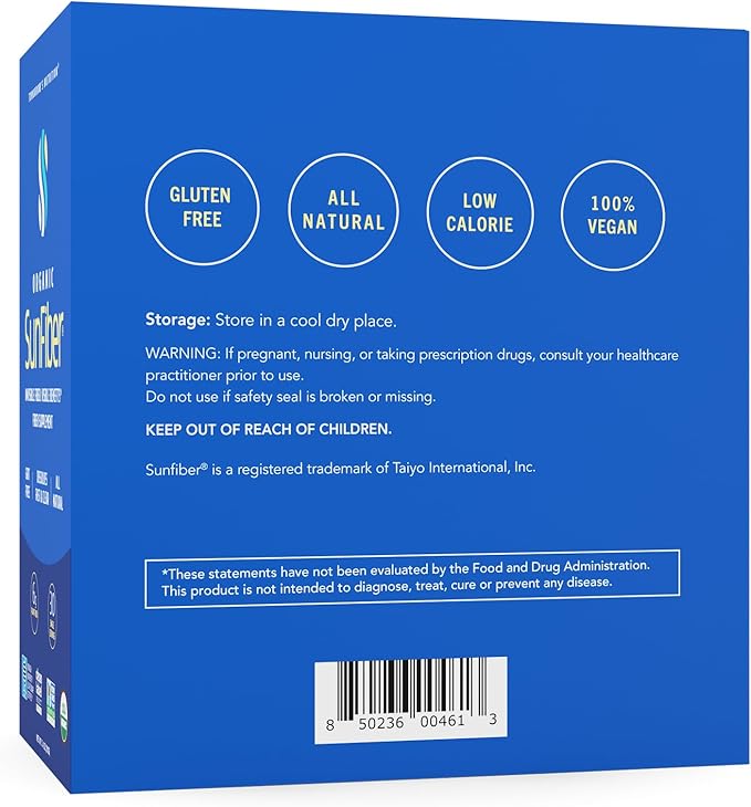Tomorrow's Nutrition, Organic Sunfiber Stick Packs, Prebiotic Fiber Supplement for Digestive Health, Low FODMAP, Gluten-Free, 30 Packets, Blue