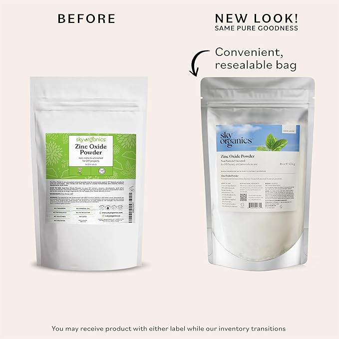 Sky Organics - Zinc Oxide Powder, 16 oz - Non-Nano & Uncoated - Make Your Own Lotion, Deodorant, Cream, Soap - DIY Essentials - Resealable Bag - Natural, Vegan & Cruelty Free - Beauty & Personal Care