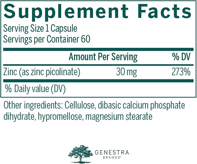Genestra Brands Zinc Picolinate Formula | Supports Immunity, Skin, and Connective Tissue Formation | 60 Capsules