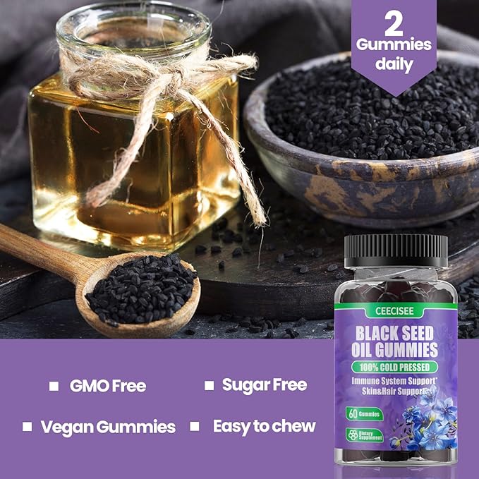 100% Cold Pressed Black Seed Oil with Zinc,Vitamin B6,C,D3,Sea Moss,Ashwagandha Root,Bladderwrack,Beet Root Power,Turmeric Ginger Extract, Support Immunity, Digestion, Hair & Skin (60 Count)