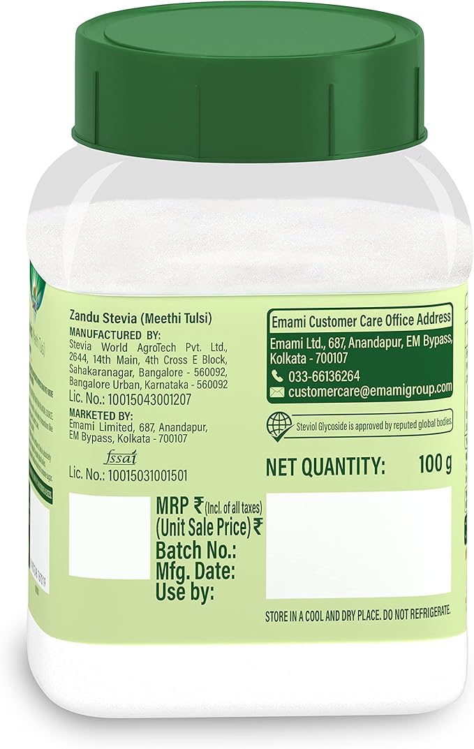Zandu Stevia Meethi Tulsi Powder- A Healthier Substitute for Sugar, Helps Maintain Healthy Sugar Levels & Healthy Weight (100 g Powder)