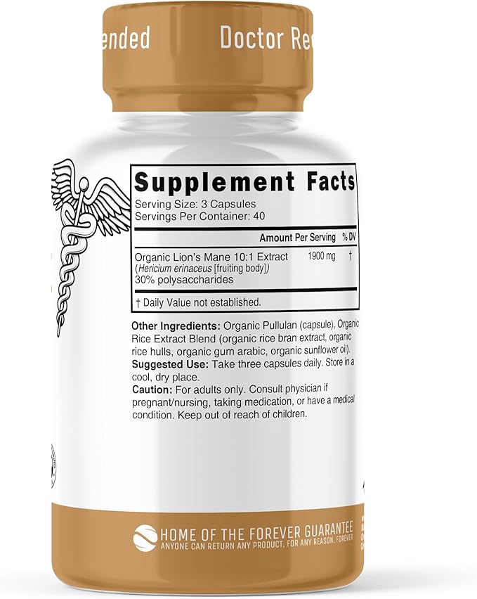 Nature's Fusions Nutri Organic Lions Mane Supplement Capsules - 1900 mg, 10:1 Dual Extraction, 120 Count - Mushroom Extract (Fruiting Body) - Third Party Tested