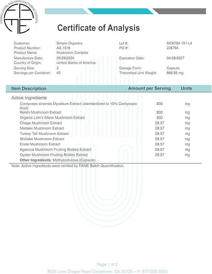 Mushroom Complex, 10 Mushroom Blend for Energy and Immune Support, 2600mg per Serving, 120 Vegan Capsules