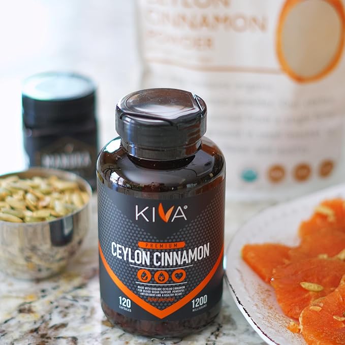 Kiva Premium Ceylon Cinnamon Powder Capsules (120 Veggie Capsules), Pure Ceylon Cinnamon from Sri Lanka, Vegan, Non-GMO, Gluten-Free