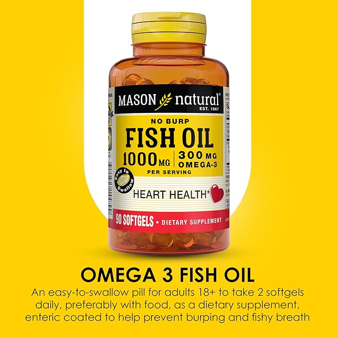 MASON NATURAL Omega-3 Fish Oil, 45-Day Supply, 1000mg with EPA and DHA for Joint Support, 90 Softgels (Pack of 3)