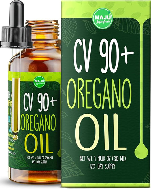 Maju Superfoods Oregano Oil Drops, Potent 90%+ Carvacrol (1 fl Oz) Wild Mediterranean Essential Oil of Oregano Liquid, Aceite de Oregano, Immune and Seasonal Support