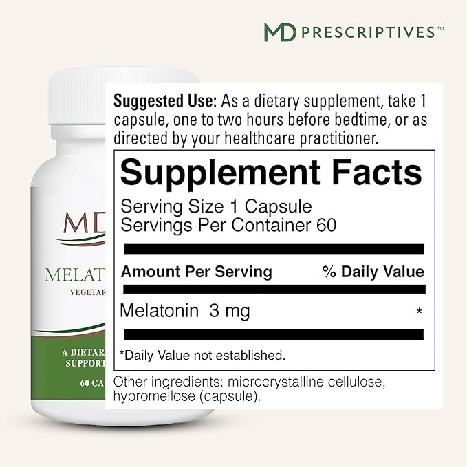 Melatonin 3mg Supplement for Men & Women - Promotes Deep Sleep, Supports Immune Balance & Glutathione Production - 60 Daily Capsules