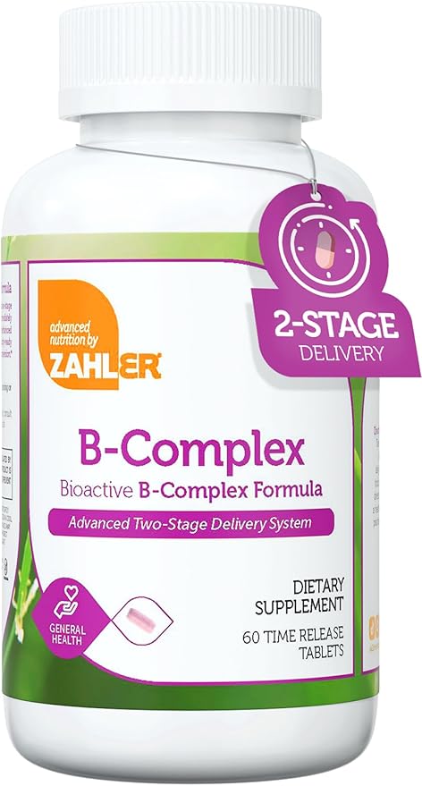 Zahler B-Complex Vitamins for Women & Men - Vitamin B Complex - B Vitamins Complex with B1 B2 B3 B5 B6 B7 B9 B12 - Advanced 2-Stage Delivery System - Gluten Free Kosher Non-GMO VIT B (60 Tablets)
