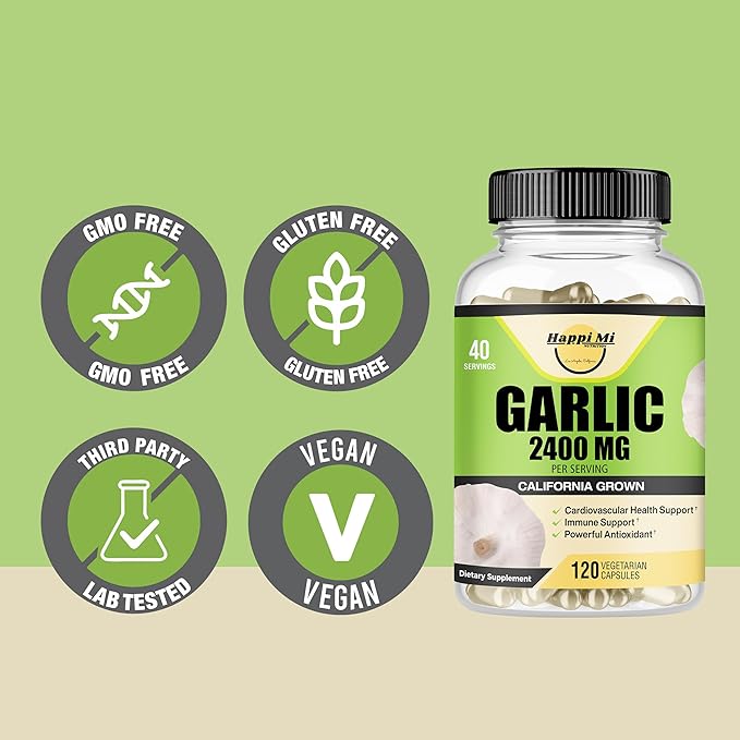 Garlic Capsules 2400mg - Made with Organic Garlic Bulbs, California US Grown - Natural Immune Support Supplement 40 Day Supply