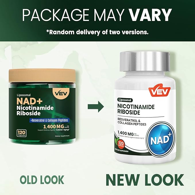 VEV Liposomal NAD+ Supplement – NAD Resveratrol Supplement with Collagen, CoQ10, Quercetin – 120 Capsules – NAD Supplements for Women & Men – Cellular Energy & Wellness Support
