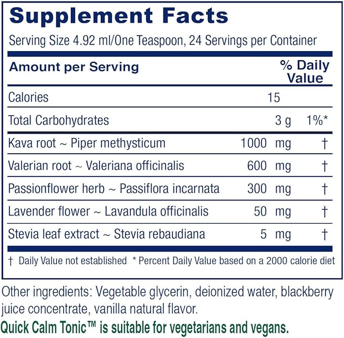 Vitanica Quick Calm Tonic - Stress Support Supplement - Herbal Supplement with Lavender, Valerian Root, Kava Root & Passionflower Herb - BlackBerry Vanilla - Pro Logo - 4 Fl Oz (118 mL)