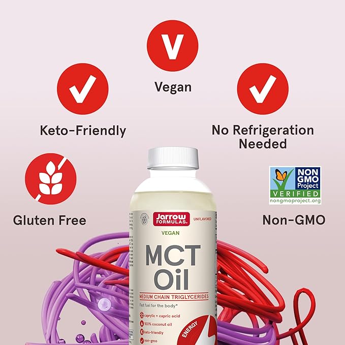 Jarrow Formulas MCT Oil, Dietary Supplement, Ketogenic Diet Support for Quick Energy, 20 fl oz Liquid Oil, 39 Day Supply