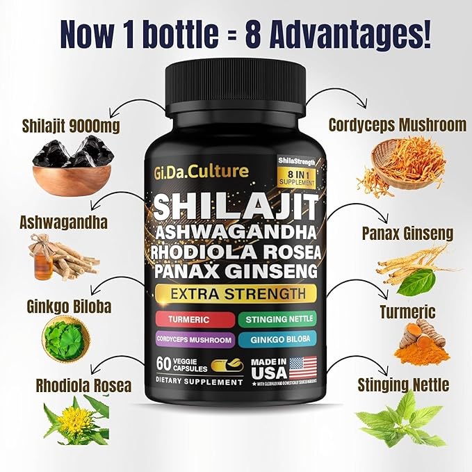 Sea Moss and Shilajit Bundle - Shilajit and Sea Moss Combo with Ashwagandha Black Seed Oil Turmeric Bladderwrack Burdock Root Black Pepper with Vitamins and Antioxidants - 60 Day Supply