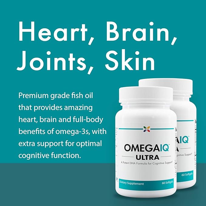 Stop Aging Now - OmegaIQ Ultra High DHA Formula - Omega 3 Fish Oil - EPA /DHA Brain & Heart Health, Eye Health, Skin Care & Joint Support - Coffee Fruit Extract, Vitamin D3 & Vitamin E - 60 Softgels