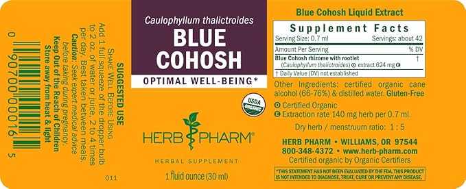 Herb Pharm Certified Organic Blue Cohosh Liquid Extract - 1 Ounce (Pack of 2)