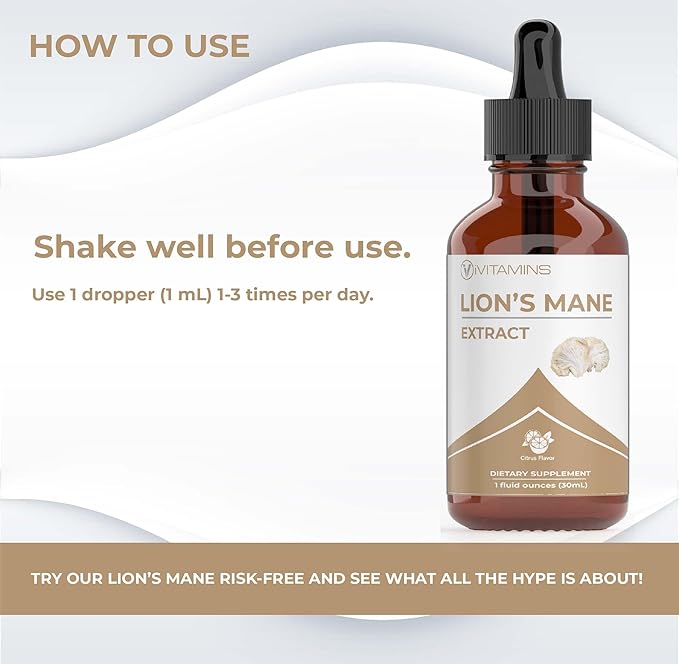 Lions Mane Liquid - Lion’s Mane Tincture for Memory, Focus & Clarity - Lions Mane Supplement - Lions Mane - Lion Mane Mushroom Supplement - Nootropics Brain Support Supplement - (1 Pack)