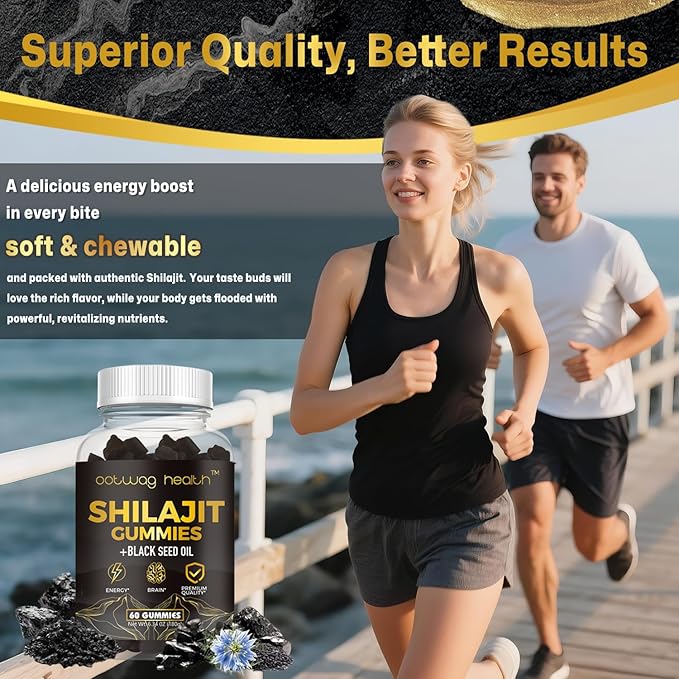 2 Pack Shilajit Resin Gummies, Shilajit for Men Women Supplement with Black Seed Oil, Russia Chaga, Honey, Shilaji t Gummies with 85+ Trace Minerals & Fulvic Acid for Energy, Digestion Health