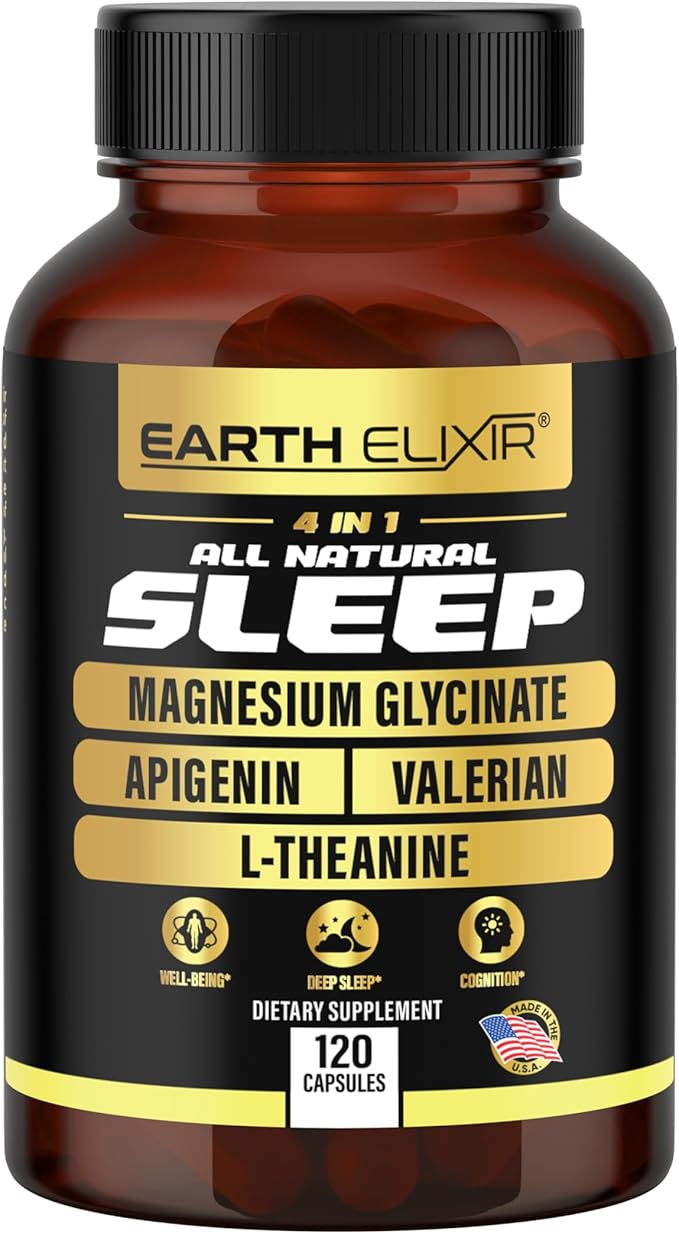 4-in-1 Sleep Aid (120 Caps) w/Apigenin 50mg, Magnesium Glycinate 200mg, L Theanine 200mg & Valerian Root for Sleep Aid 300mg | Apigenin Supplement for Sleep | Sleeping Pills