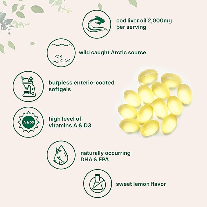 Triple Strength Omega 3 Fish Oil Supplements 4200mg Per Serving & Cod Liver Oil 2,000mg Per Serving, 360 Softgels | Lemon Flavored – Burpless – Wild Caught – Arctic Deep Sea Fish
