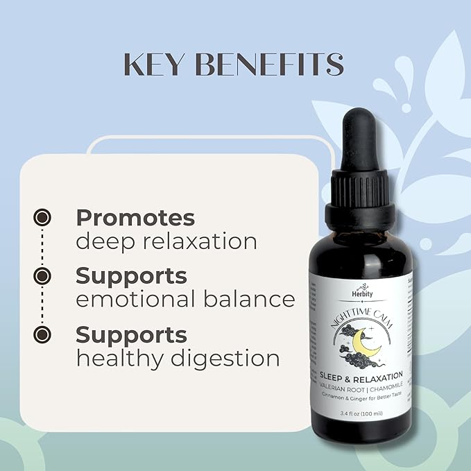 Nighttime Calm – Valerian & Chamomile Sleep Drops with Cinnamon & Ginger – Alcohol-Free Herbal Tincture for Relaxation & Wind-Down – (1.7 fl oz)