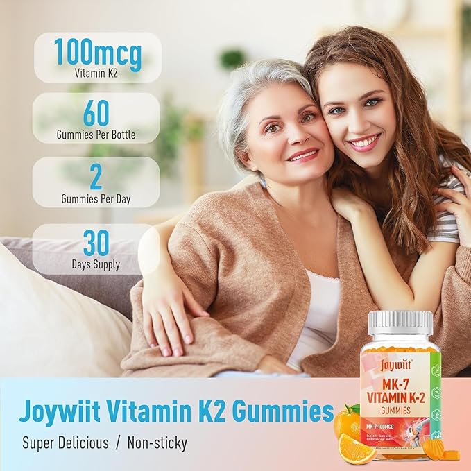 Vitamin K2 MK-7 Gummies 100mcg, Extra Strength K2 Vitamin Supplement for Bone & He-Art Support, Chewable Natural Orange Flavor, Non GMO, Vegan, 120 Gummies