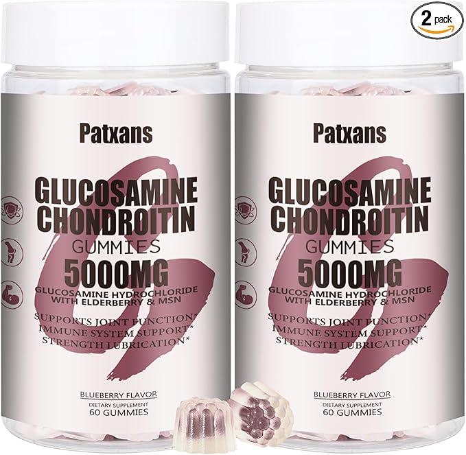 2 Packs 5000MG Glucosamine Chondroitin Gummies with MSM & Elderberry Extra Strength - Joint Support, Antioxidant Immune Support Supplement for Adults, Men & Women, Blueberry Flavor, 120 Count.
