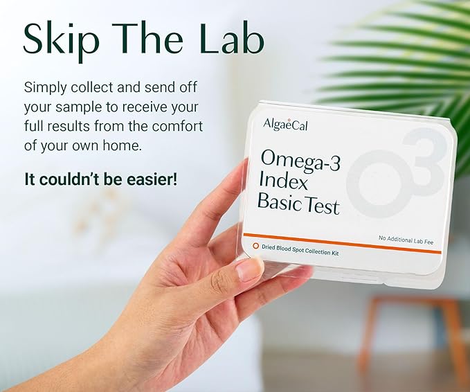 ALGAECAL Omega 3 Finger Test Kit – Easy Home Test Kit with Pre-Paid Return Envelope, Quick & Hassle-Free Certified Lab-Verified Results for Accurate Omega-3 Levels, Made in USA