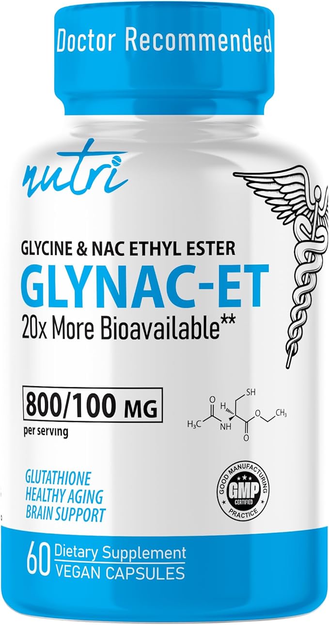 GlyNAC-ET NAC Supplement N-Acetyl Cysteine Ethyl Ester - 20x More Bioavailable Than GlyNAC - Glycine & N-acetylcysteine Ethyl Ester Anti Aging Supplement, Boost Glutathione (60 Capsules)