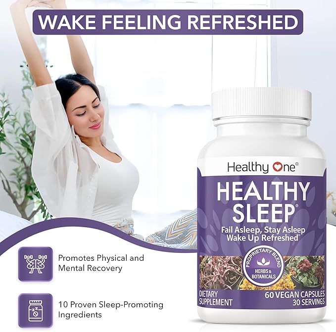 Healthy Sleep - 10 REM Inducing Ingredients - Supports All Stages of Deep Rest - Can't Sleep - Anxious - Restless - Melatonin - Valerian - Chamomile - Theanine - GABA - Hops - Lemon Balm - 120 Count